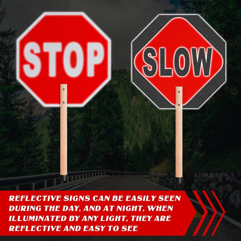 Taiyin 4 Pcs Stop Slow Sign Traffic Double Sided Slow